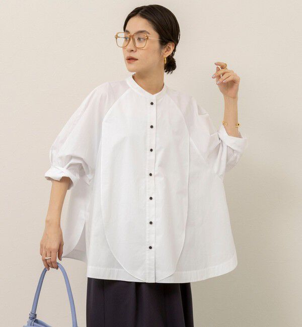 MAQWEL「【MAQWEL/マクウェル】ウォッシャブルバンドカラーラグランシャツ」|シャツ・ブラウス|