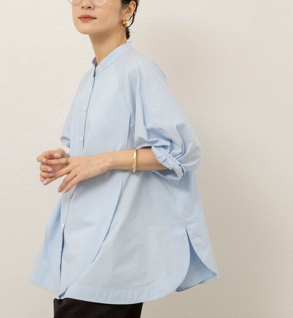 MAQWEL「【MAQWEL/マクウェル】ウォッシャブルバンドカラーラグランシャツ」|シャツ・ブラウス|