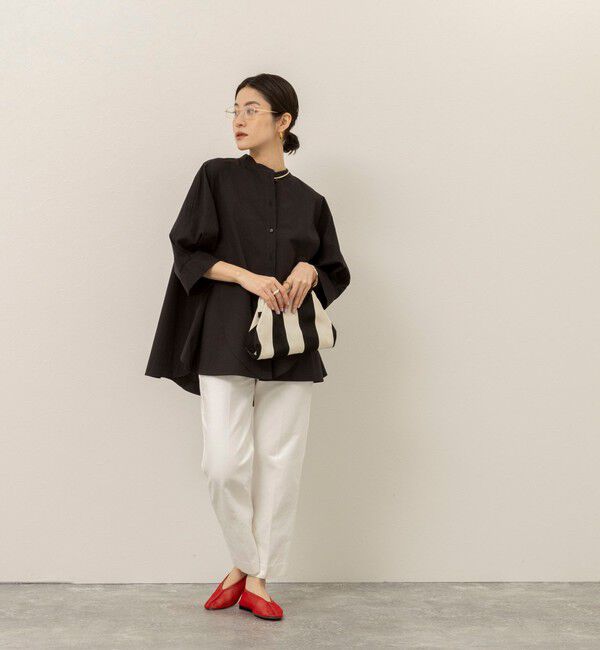 MAQWEL「【MAQWEL/マクウェル】ウォッシャブルバンドカラーラグランシャツ」|シャツ・ブラウス|