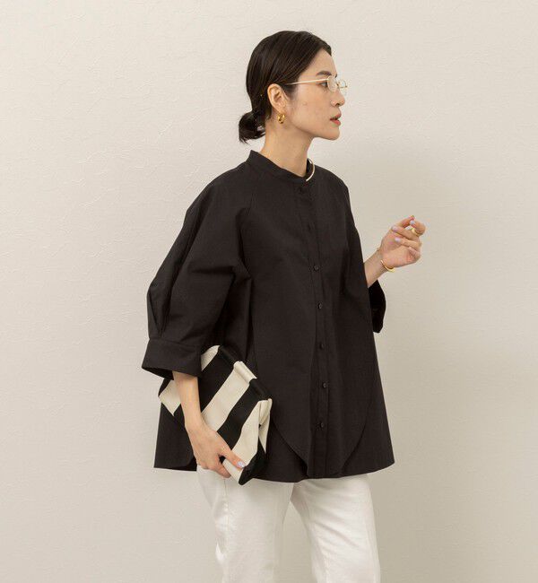 MAQWEL「【MAQWEL/マクウェル】ウォッシャブルバンドカラーラグランシャツ」|シャツ・ブラウス|