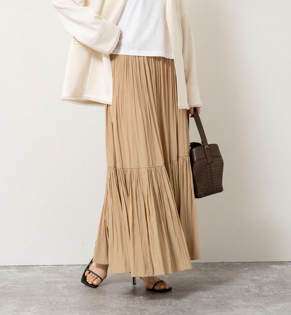 NOLLEY'S「ウォッシャブルカッセンギャザーマキシスカート」|フレア|ベージュ