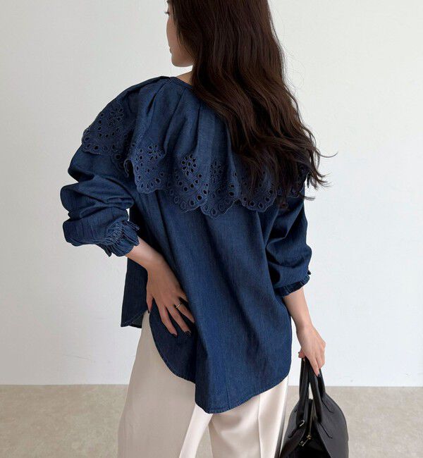 fredy emue「エンブロイダリーケープカラーデニムブラウス」|シャツ・ブラウス|