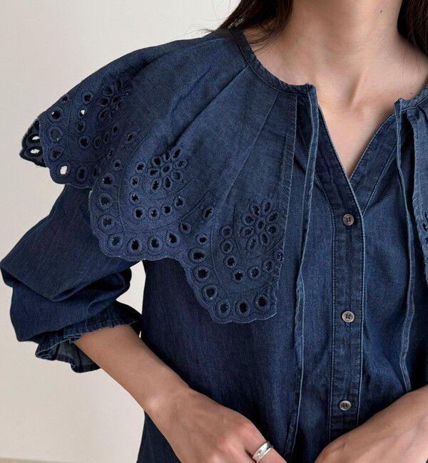 fredy emue「エンブロイダリーケープカラーデニムブラウス」|シャツ・ブラウス|