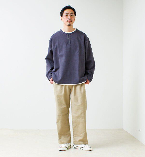 GLOSTER「【1枚で完成する】杢ダンボール ヘンリーネックフェイクレイヤー ロンT」|Tシャツ・カットソー|