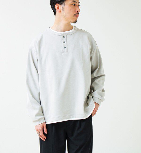 GLOSTER「【1枚で完成する】杢ダンボール ヘンリーネックフェイクレイヤー ロンT」|Tシャツ・カットソー|