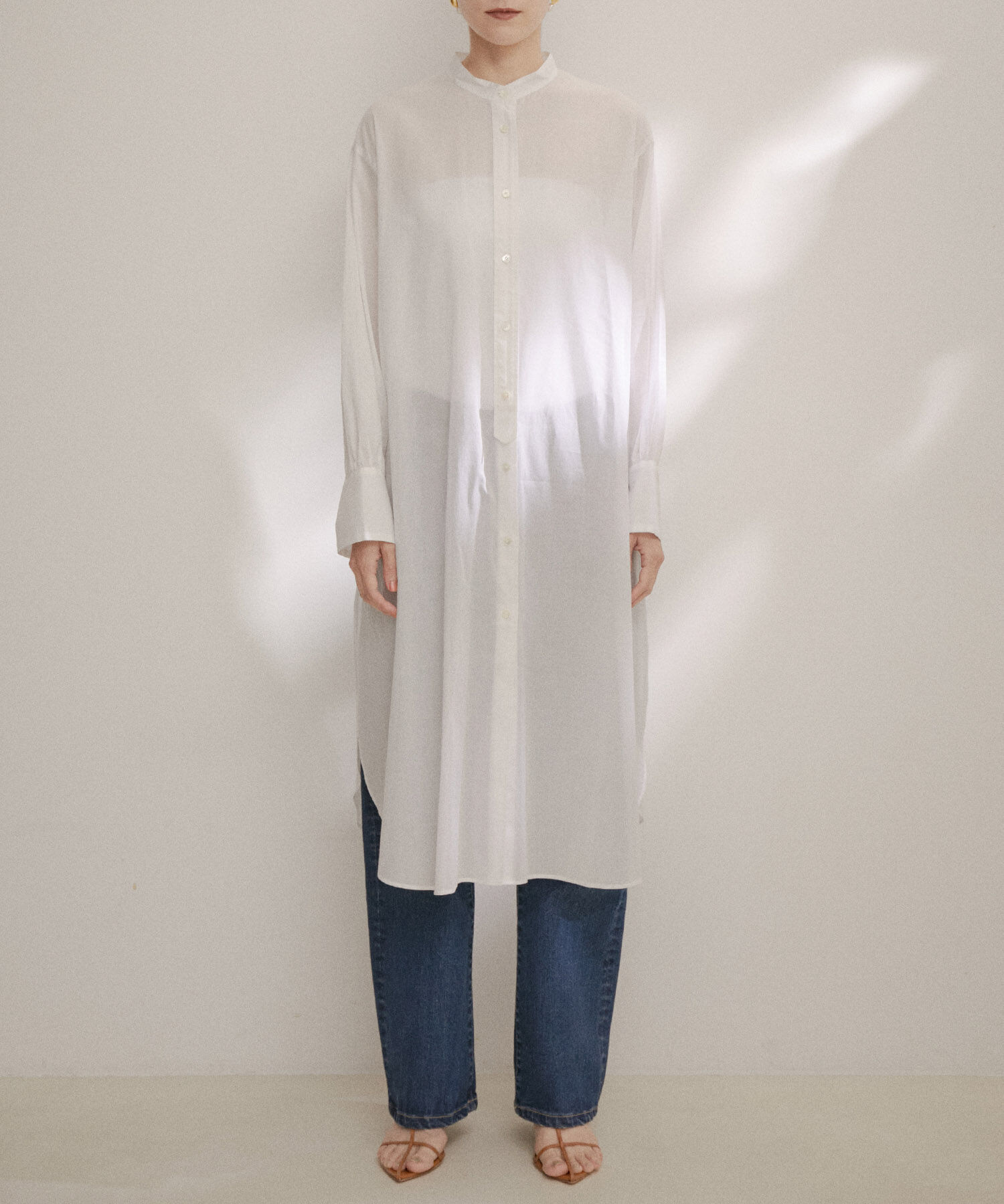 SALON adam et rope'「【NIPPON CULTURE】【洗える】コットンワッシャーローンロングシャツ」|シャツ・ブラウス|