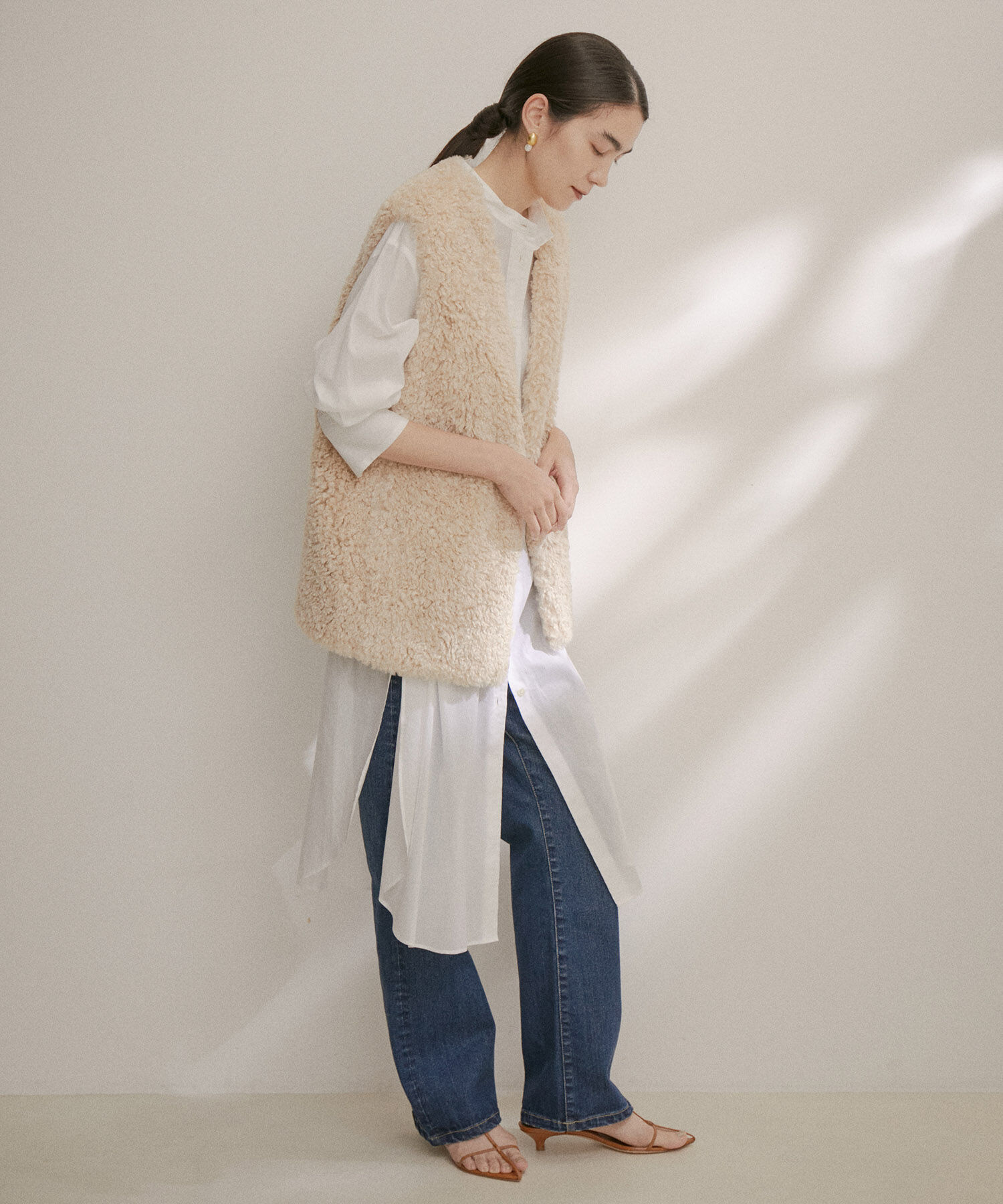 SALON adam et rope'「【NIPPON CULTURE】【洗える】コットンワッシャーローンロングシャツ」|シャツ・ブラウス|