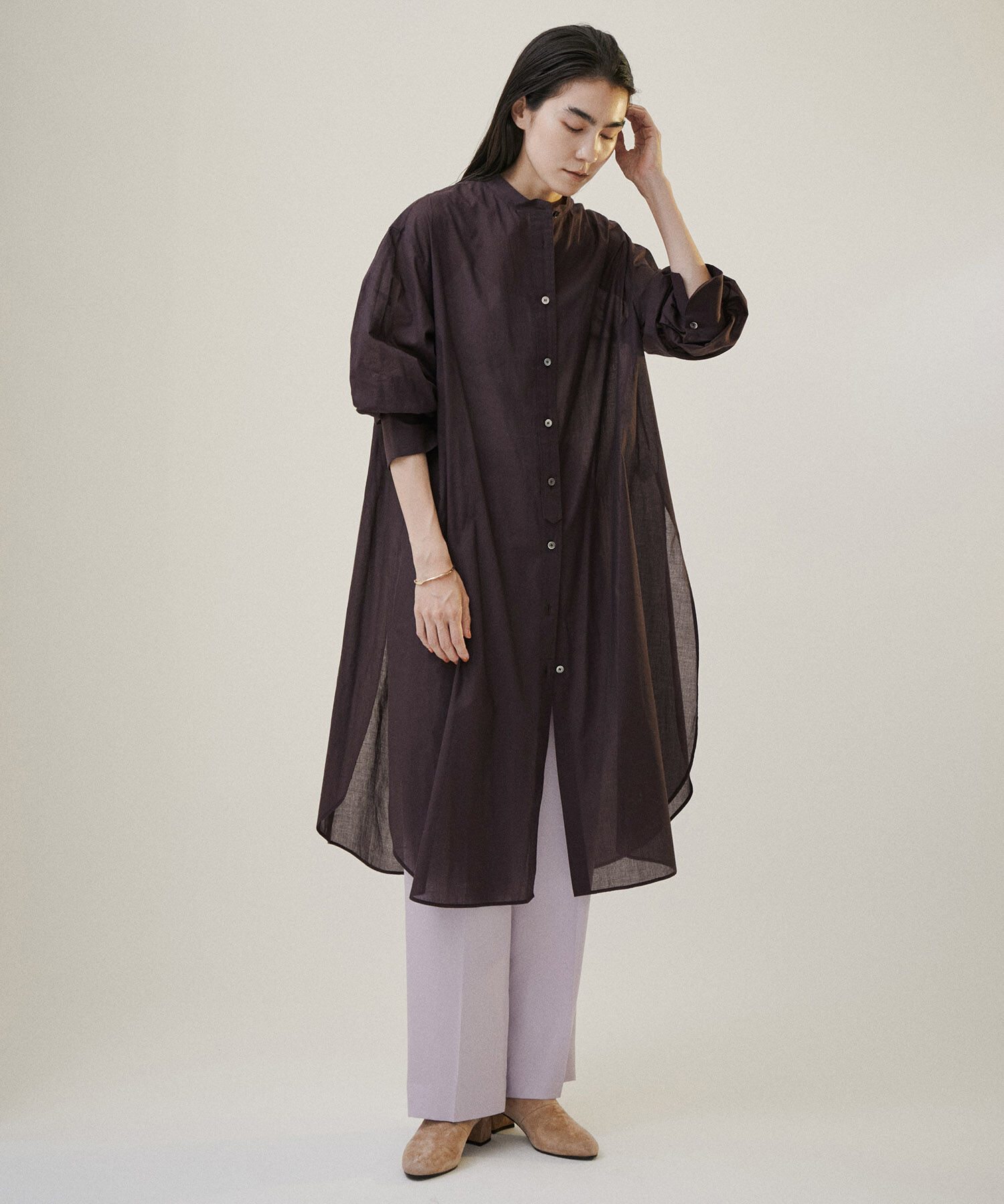 SALON adam et rope'「【NIPPON CULTURE】【洗える】コットンワッシャーローンロングシャツ」|シャツ・ブラウス|