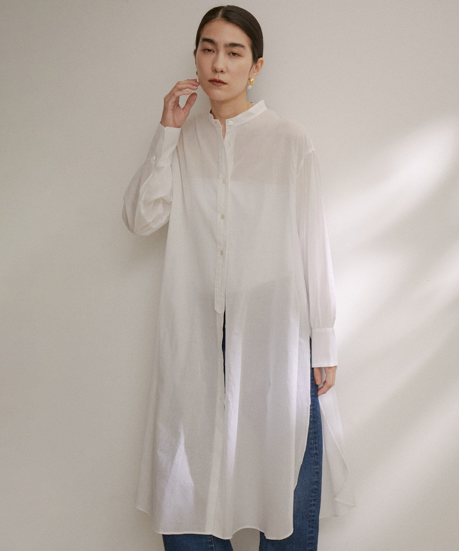 SALON adam et rope'「【NIPPON CULTURE】【洗える】コットンワッシャーローンロングシャツ」|シャツ・ブラウス|