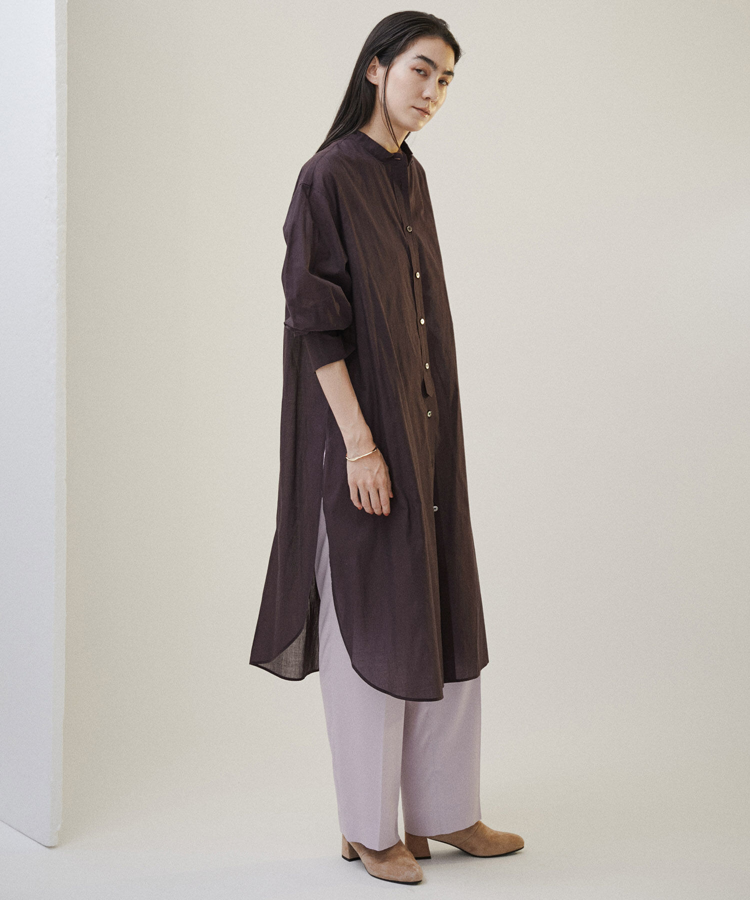 SALON adam et rope'「【NIPPON CULTURE】【洗える】コットンワッシャーローンロングシャツ」|シャツ・ブラウス|