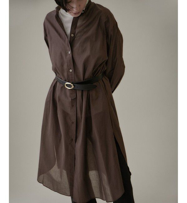 SALON adam et rope'「【NIPPON CULTURE】【洗える】コットンワッシャーローンロングシャツ」|シャツ・ブラウス|コゲ茶メイン