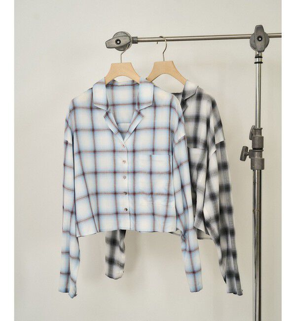 SALON adam et rope'「オンブレチェッククロップドオープンカラーシャツ」|シャツ・ブラウス|
