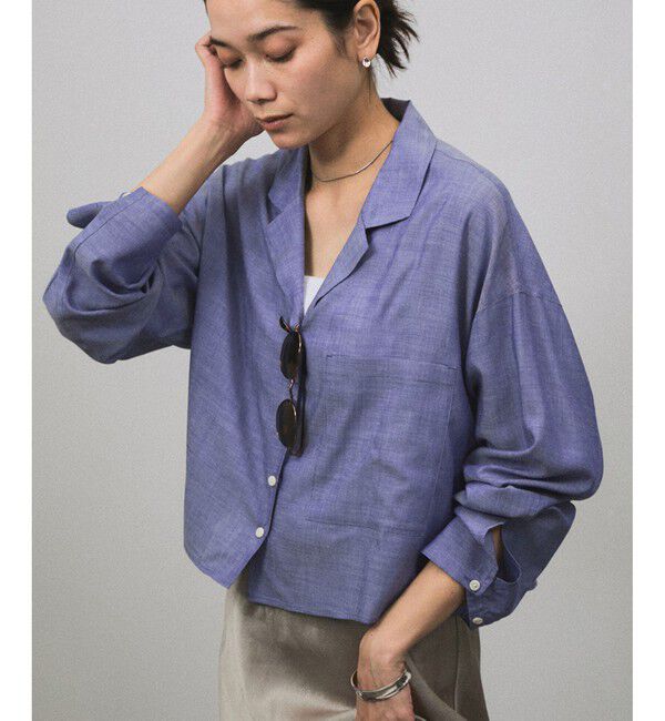 SALON adam et rope'「オンブレチェッククロップドオープンカラーシャツ」|シャツ・ブラウス|ブルー(44)