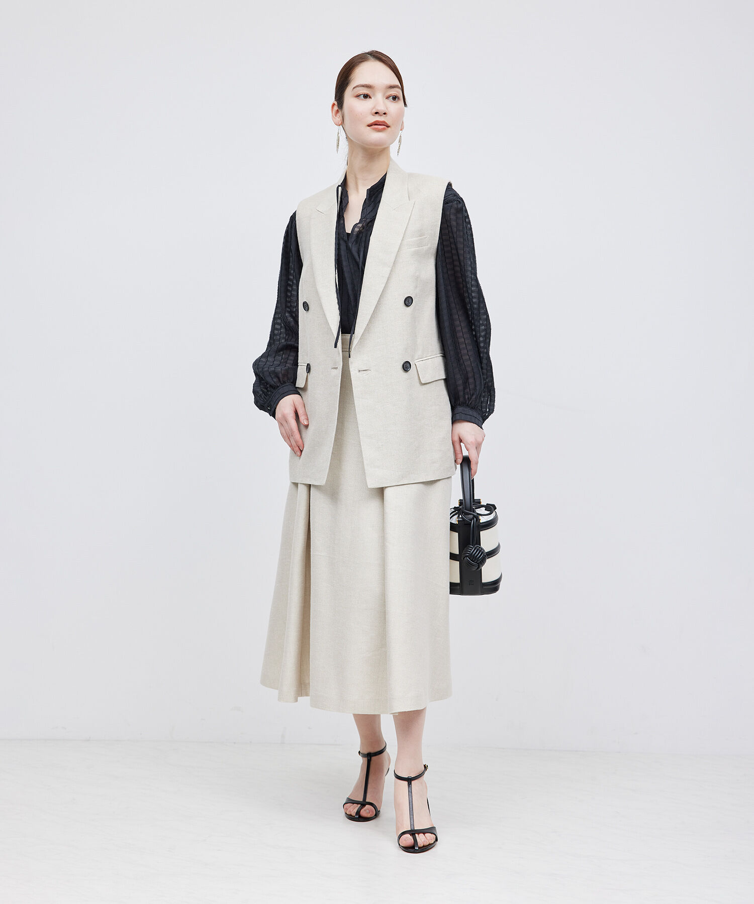 ROPE「ジャカードスタンドギャザーブラウス」|シャツ・ブラウス|