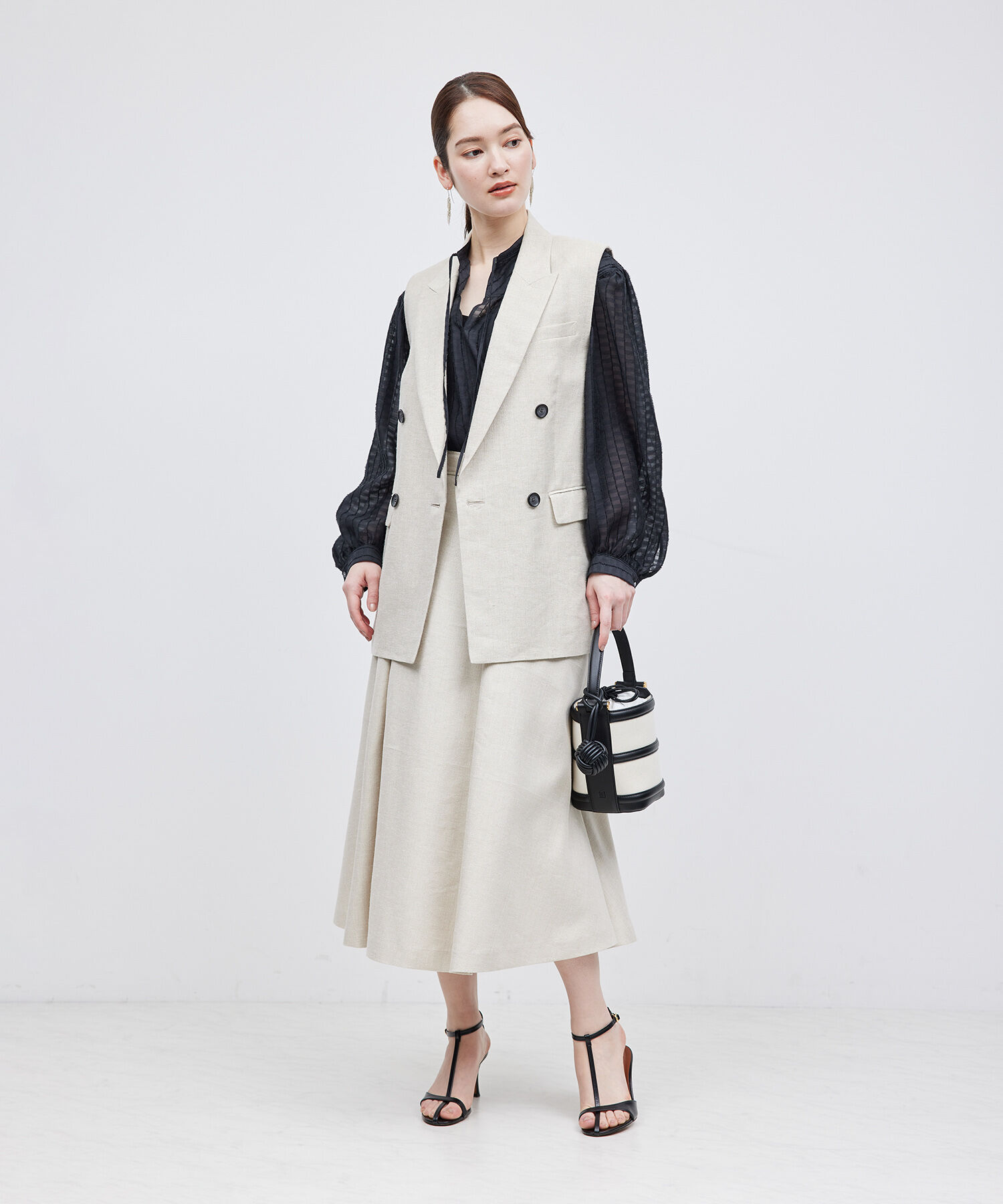 ROPE「ジャカードスタンドギャザーブラウス」|シャツ・ブラウス|