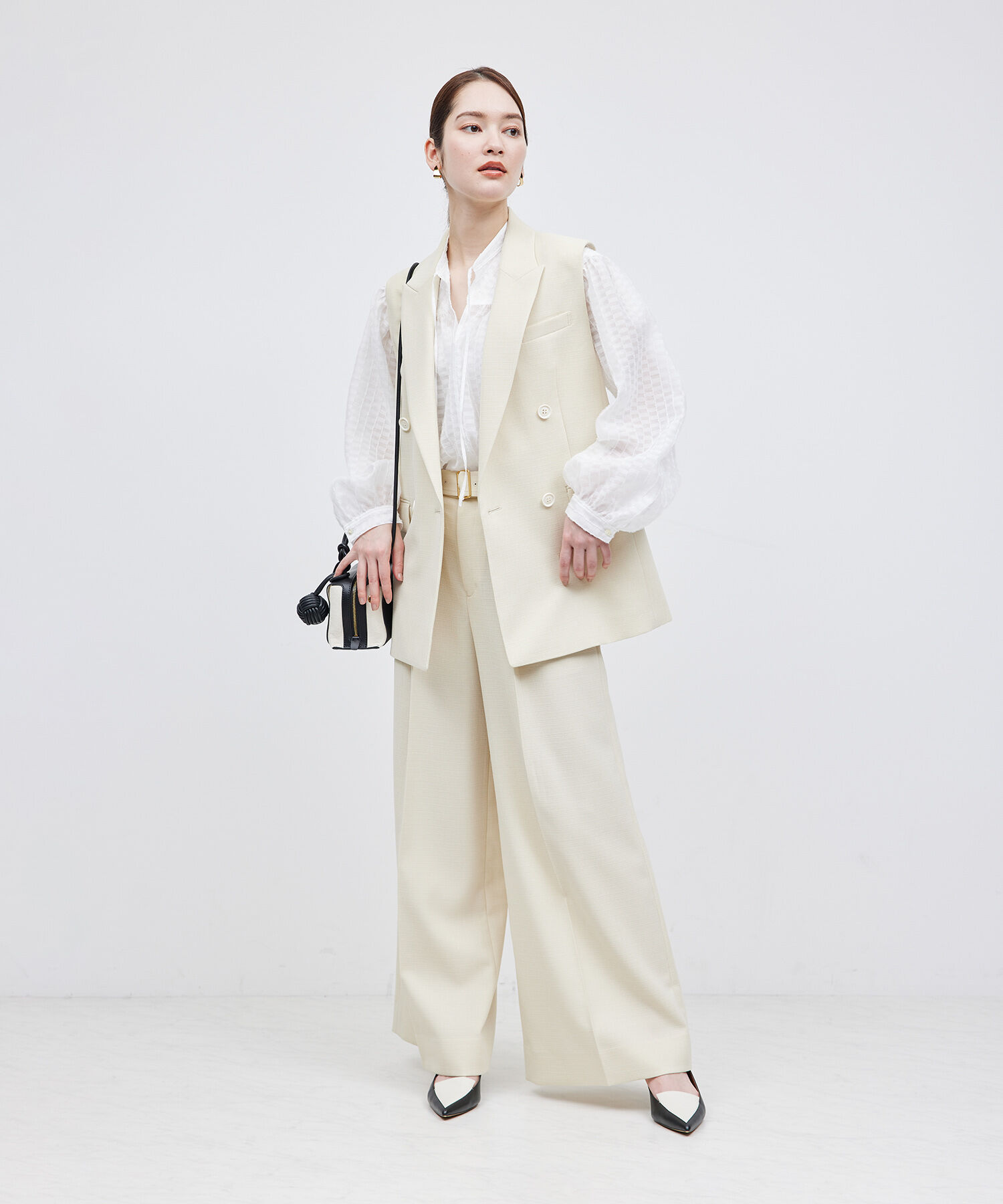 ROPE「ジャカードスタンドギャザーブラウス」|シャツ・ブラウス|