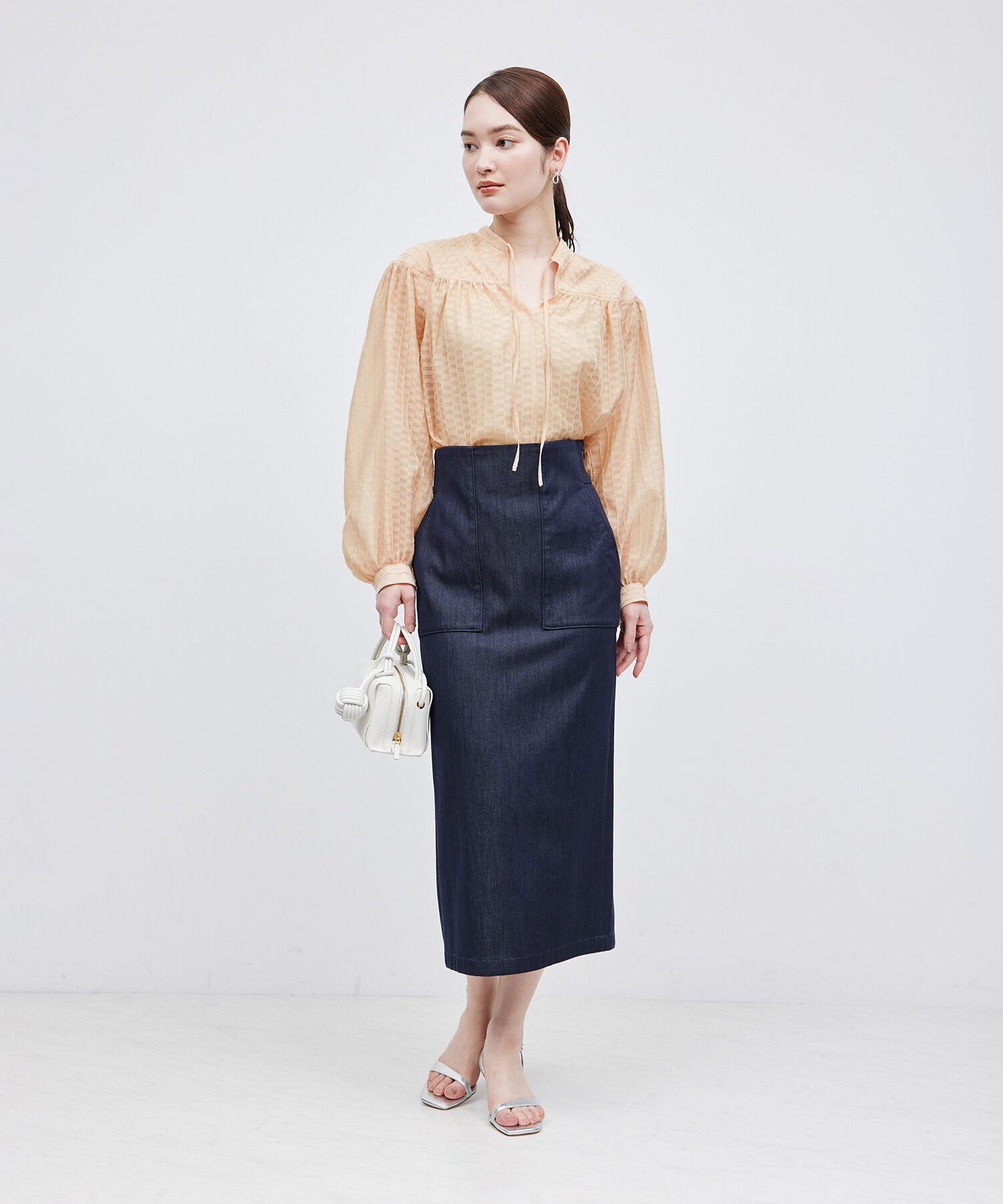 ROPE「ジャカードスタンドギャザーブラウス」|シャツ・ブラウス|