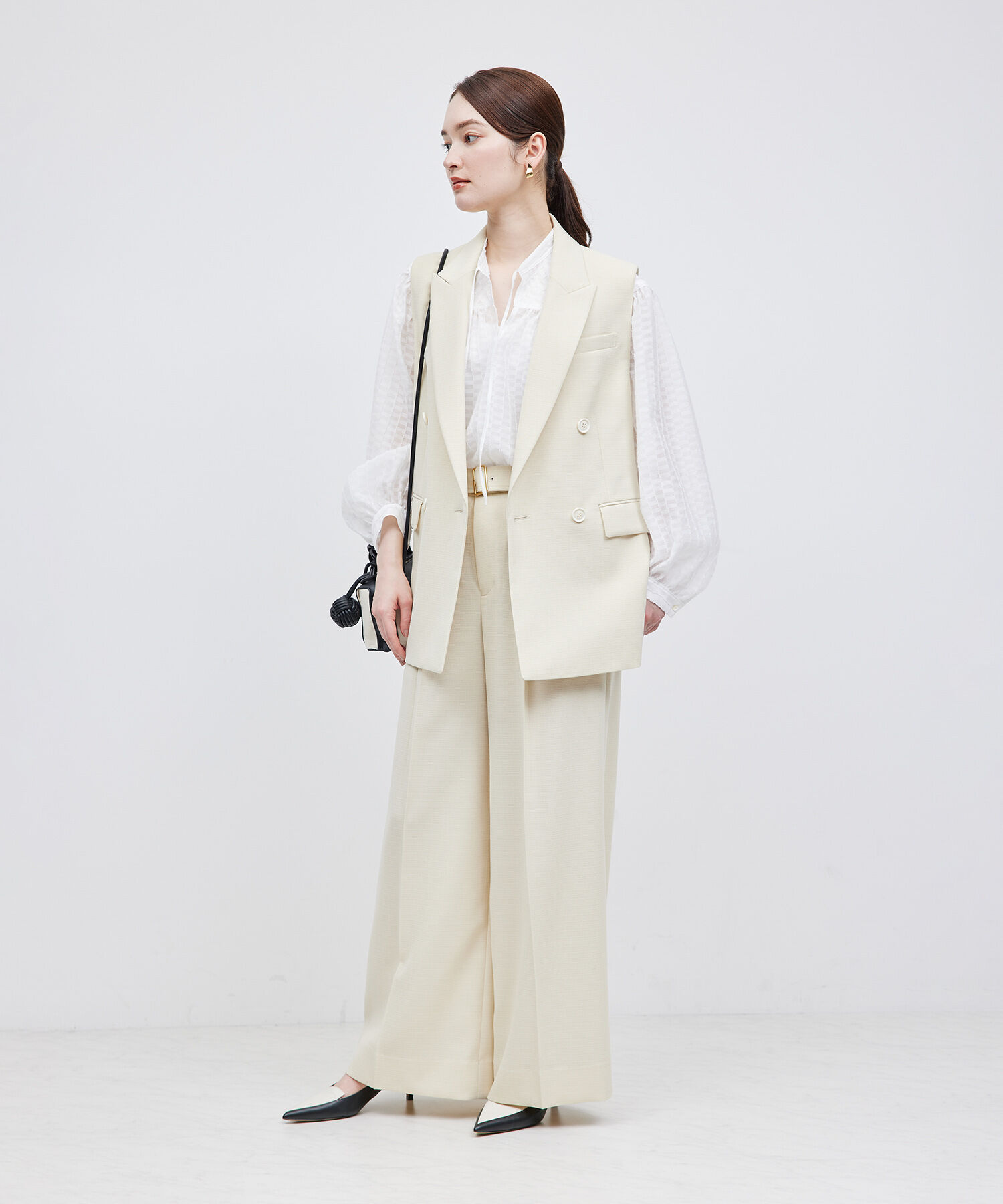 ROPE「ジャカードスタンドギャザーブラウス」|シャツ・ブラウス|