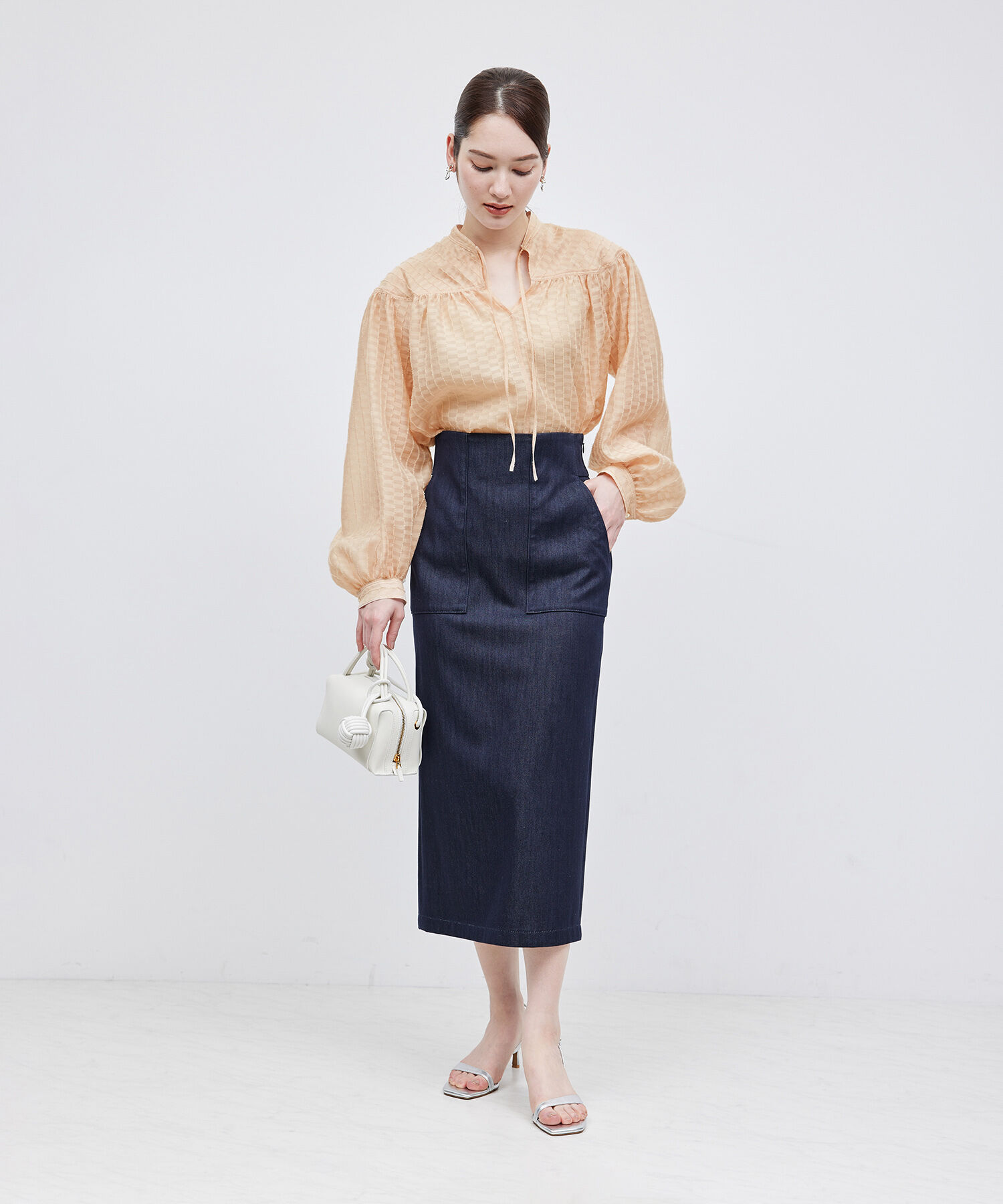 ROPE「ジャカードスタンドギャザーブラウス」|シャツ・ブラウス|