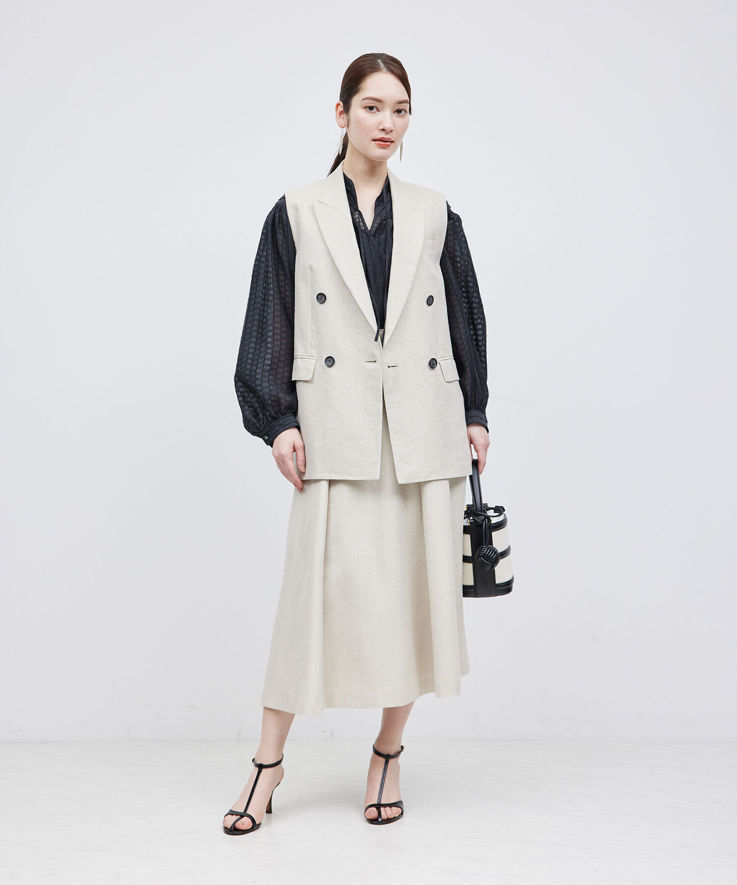 ROPE「ジャカードスタンドギャザーブラウス」|シャツ・ブラウス|