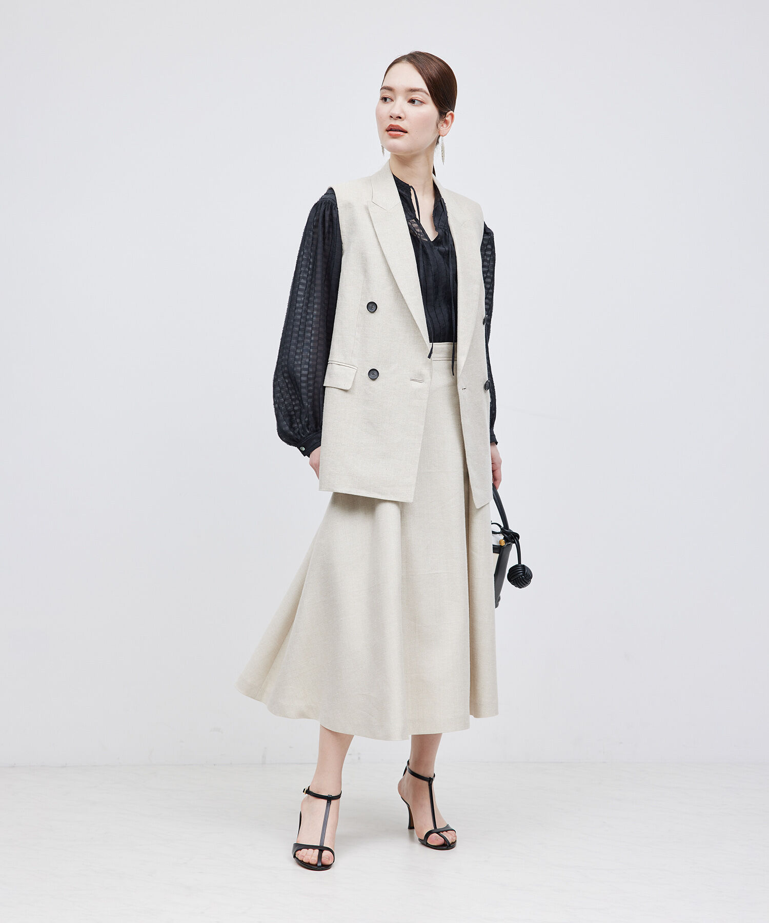 ROPE「ジャカードスタンドギャザーブラウス」|シャツ・ブラウス|