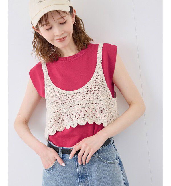 Rope&rsquo;Picnic「【UVカット・接触冷感・イージーケア】八方映えニット ゼロスリーブニットプルオーバー」|ニット・セーター|