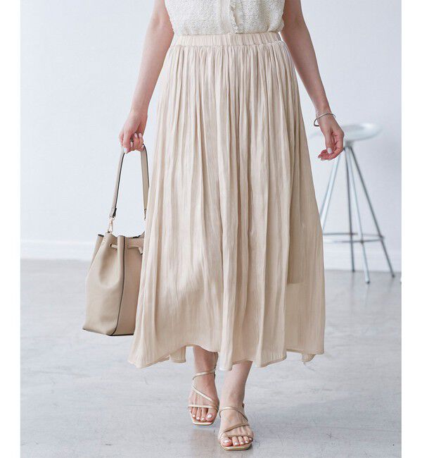 Rope&rsquo;Picnic「シャイニーリラックスプリーツスカート」|スカート|ベージュ系(28)