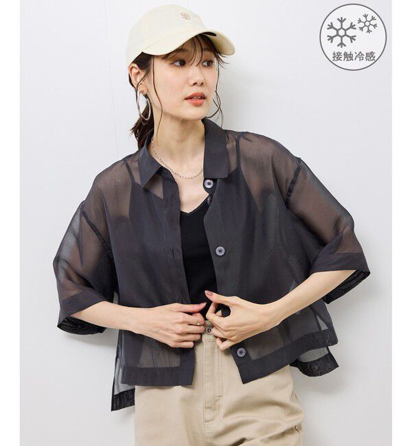 Rope&rsquo;Picnic「【接触冷感】ハーフスリーブシアーシャツ」|シャツ・ブラウス|チャコール(06)