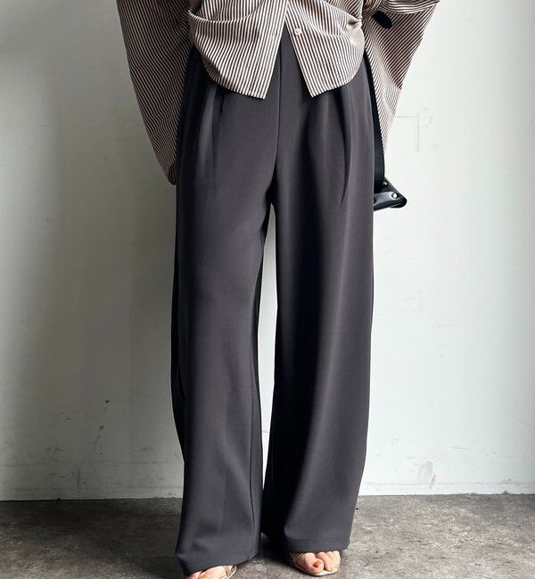  「カットジョーゼットバレルパンツ」|チノ|チャコールグレー