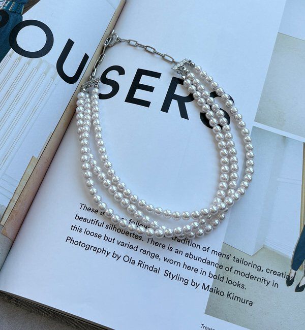  「3連パールレイヤードネックレス」|ネックレス|シルバー