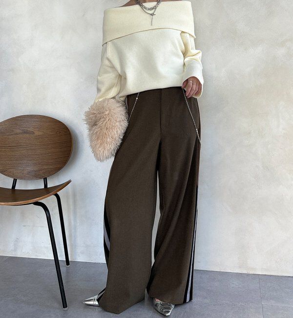  「【WEB限定】サイドラインワイドパンツ」|チノ|