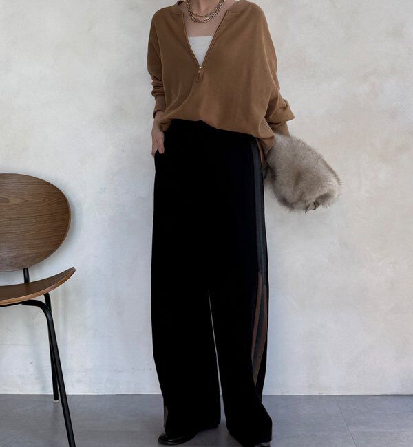  「【WEB限定】サイドラインワイドパンツ」|チノ|