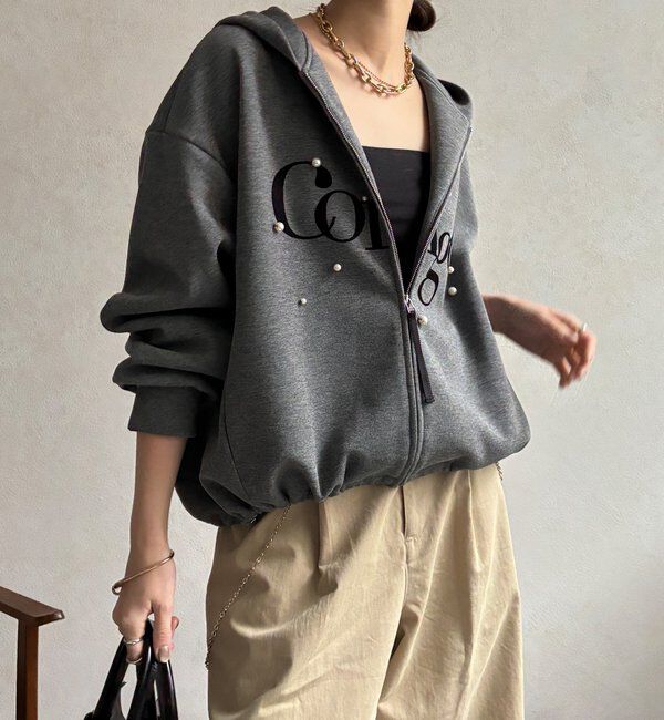  「【WEB限定】パール＋ロゴジップパーカー」|Tシャツ・カットソー|グレー
