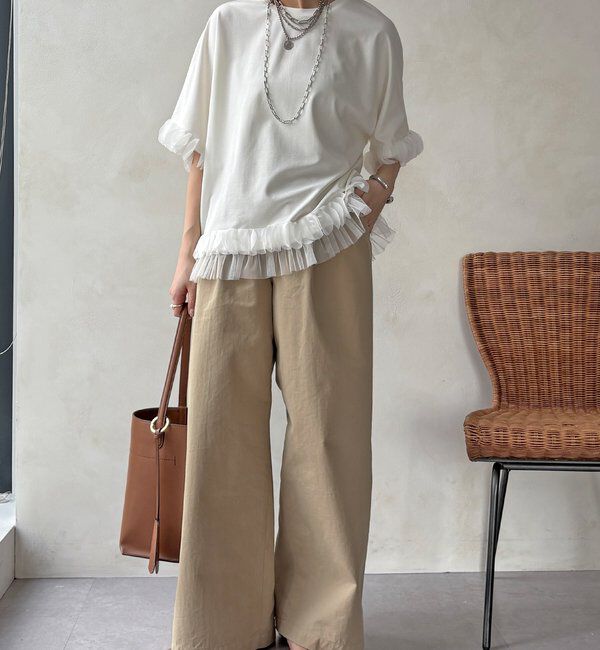  「【WEB限定】異素材フリルトップス」|Tシャツ・カットソー|