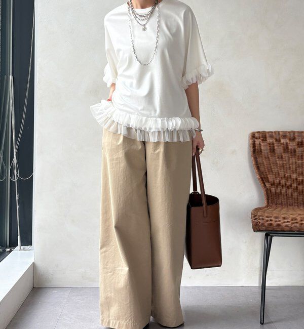  「【WEB限定】異素材フリルトップス」|Tシャツ・カットソー|