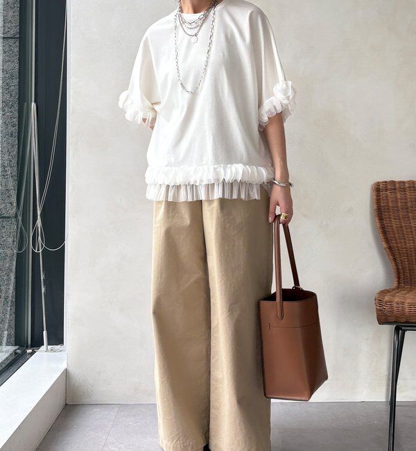  「【WEB限定】異素材フリルトップス」|Tシャツ・カットソー|