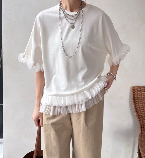  「【WEB限定】異素材フリルトップス」|Tシャツ・カットソー|