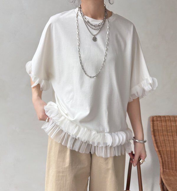  「【WEB限定】異素材フリルトップス」|Tシャツ・カットソー|