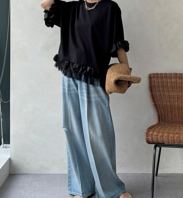  「【WEB限定】異素材フリルトップス」|Tシャツ・カットソー|