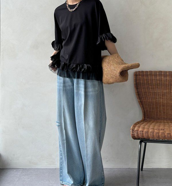  「【WEB限定】異素材フリルトップス」|Tシャツ・カットソー|