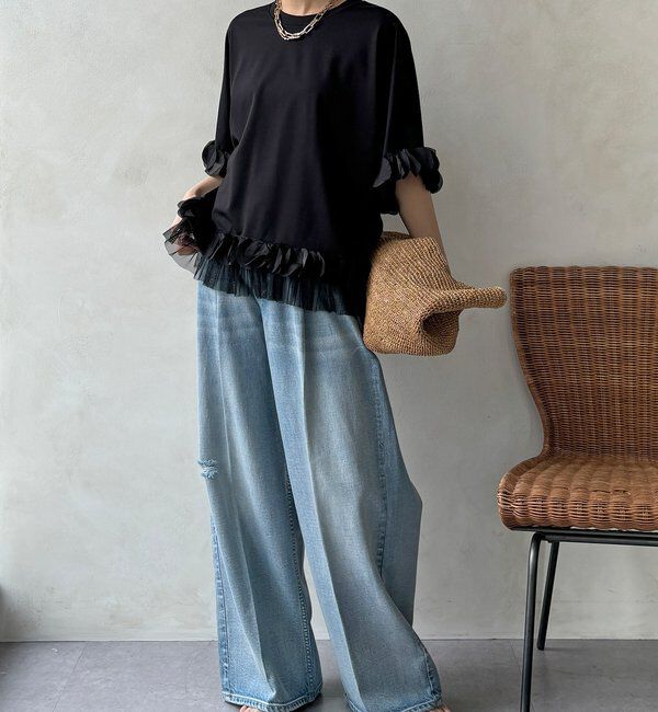  「【WEB限定】異素材フリルトップス」|Tシャツ・カットソー|