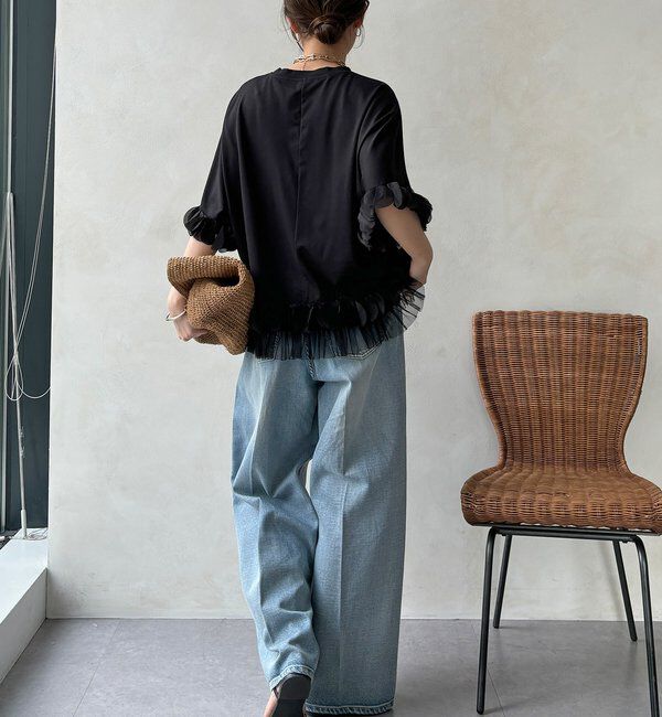  「【WEB限定】異素材フリルトップス」|Tシャツ・カットソー|