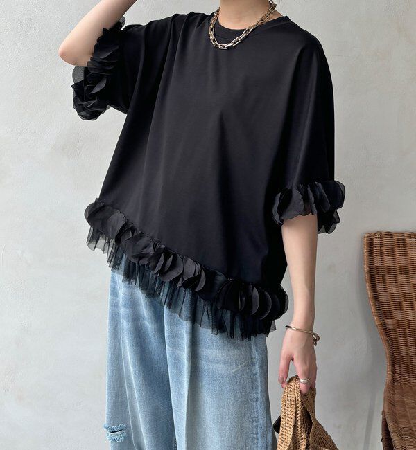  「【WEB限定】異素材フリルトップス」|Tシャツ・カットソー|