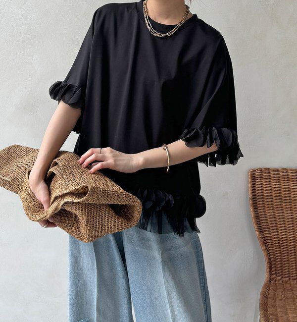  「【WEB限定】異素材フリルトップス」|Tシャツ・カットソー|