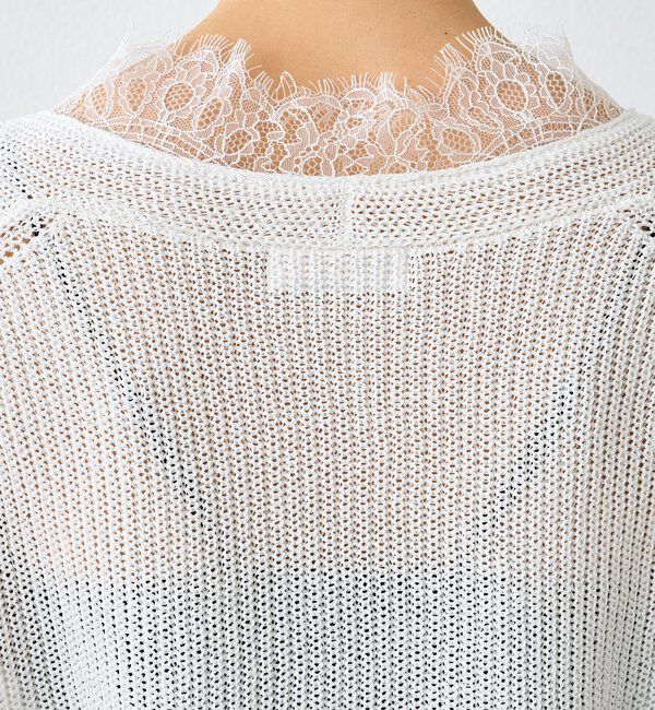  「予約【トレンド感抜群】ペーパーヤーンレース衿ニット」|ニット・セーター|