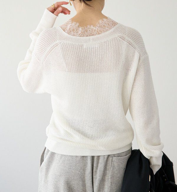  「予約【トレンド感抜群】ペーパーヤーンレース衿ニット」|ニット・セーター|