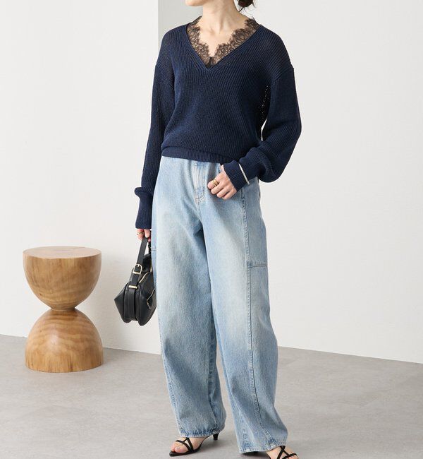  「予約【トレンド感抜群】ペーパーヤーンレース衿ニット」|ニット・セーター|