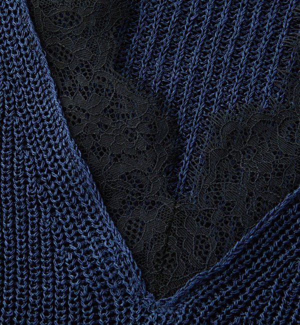  「予約【トレンド感抜群】ペーパーヤーンレース衿ニット」|ニット・セーター|