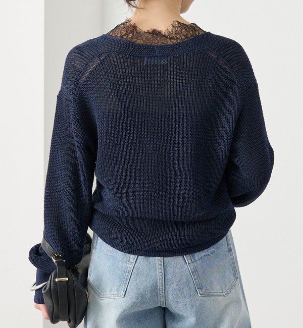  「予約【トレンド感抜群】ペーパーヤーンレース衿ニット」|ニット・セーター|