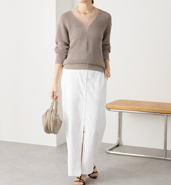  「予約【トレンド感抜群】ペーパーヤーンレース衿ニット」|ニット・セーター|